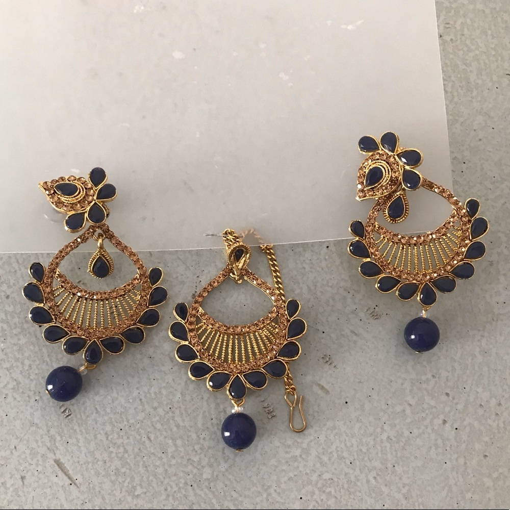 Blue and Gold tone 3 earring set
